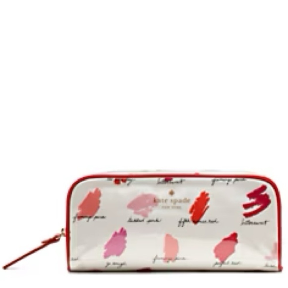 Kate Spade New York Supercalifragilipstick Cosmetics Case White Red & Pink